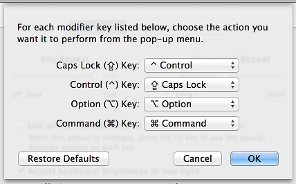 Modifier Keys settings
